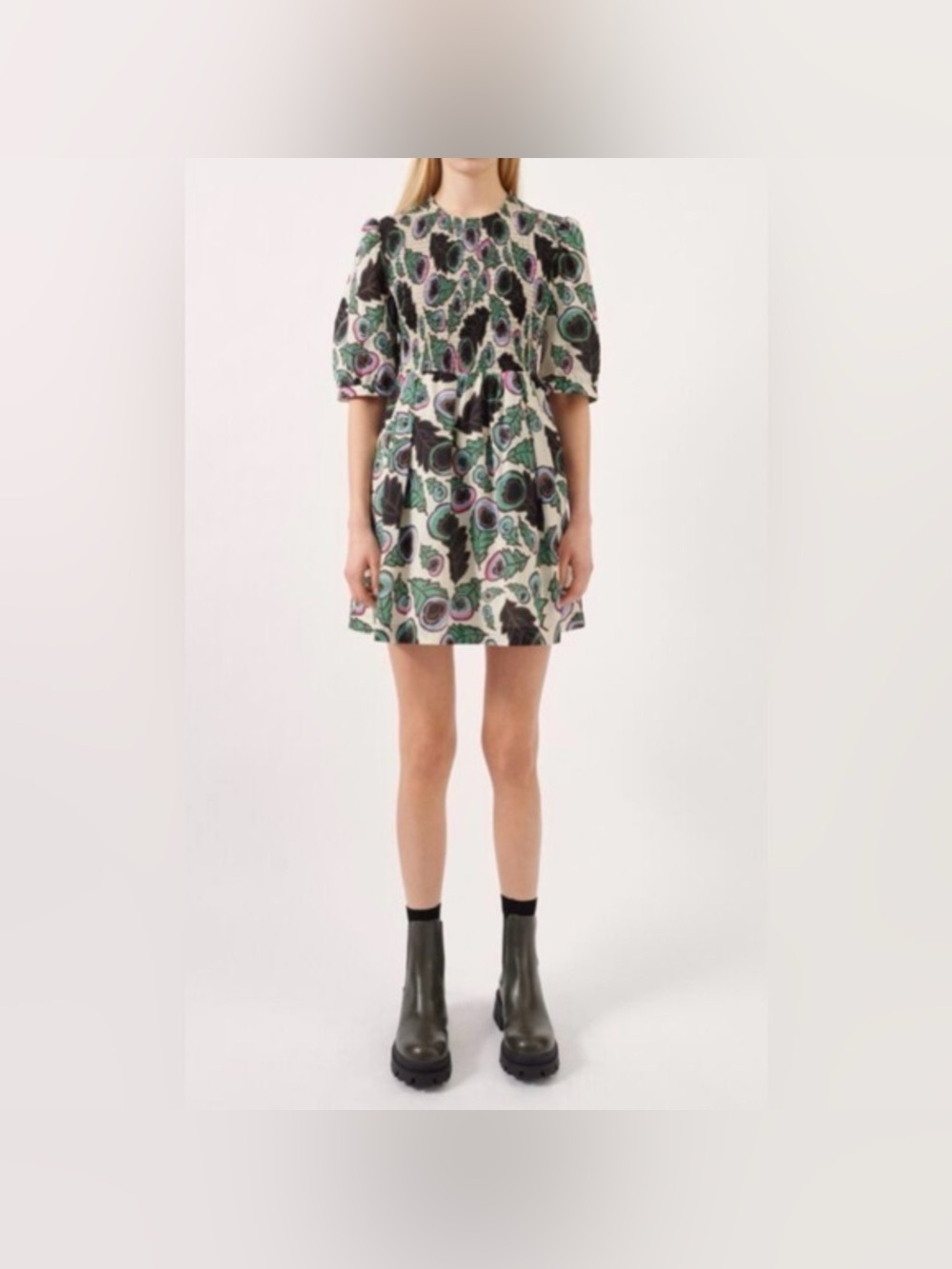 Baum und Pferdgarten Amalda Puff Sleeve Smocked Cotton Floral Dress size 40 - M